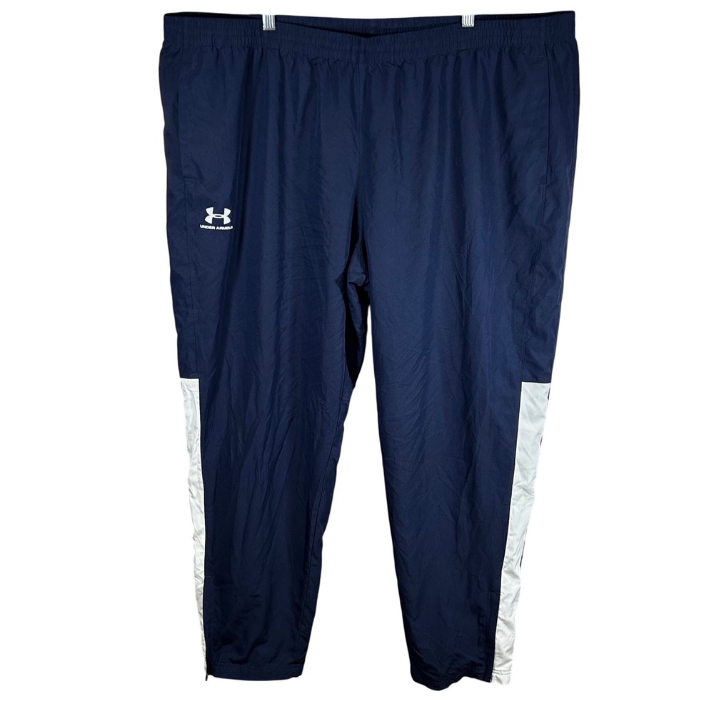 Under Armour Mens 4XL Navy Blue White Stripe Mesh Lined Track Pants Loose Fit